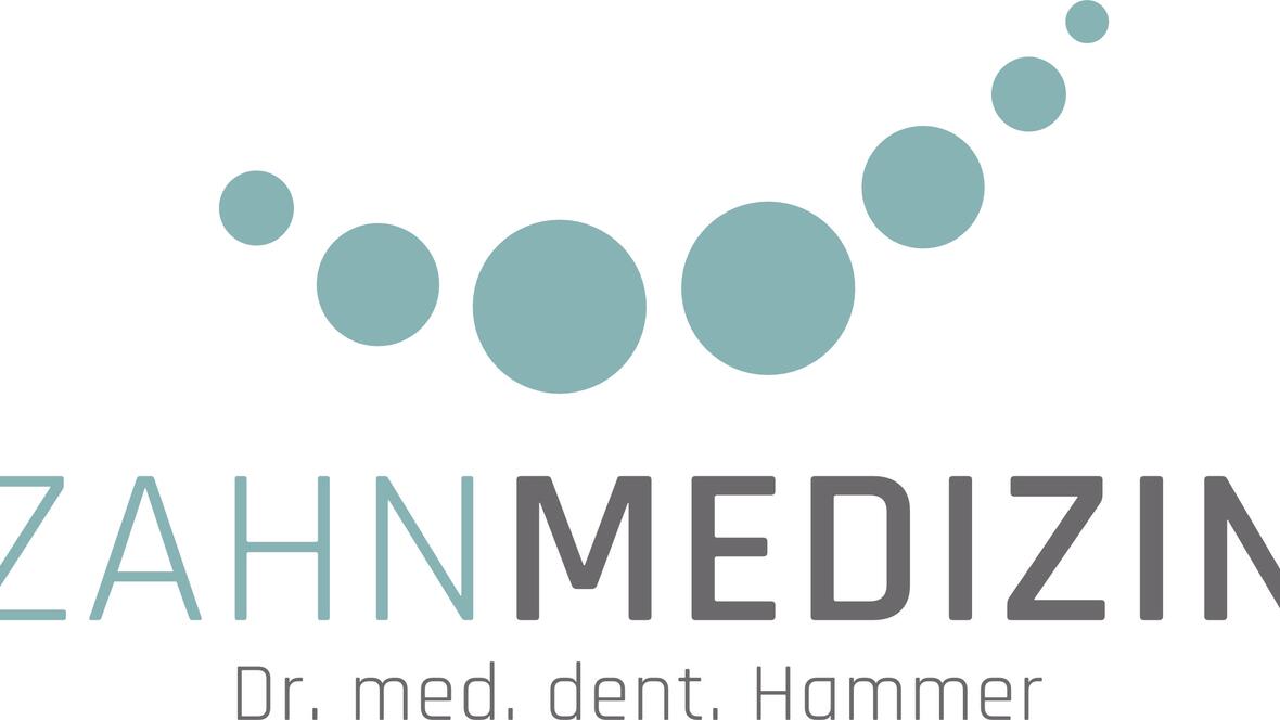Zahnmedizin-Logo von Dr. med. dent. Hammer mit sanften Farben und modernen Punkten.